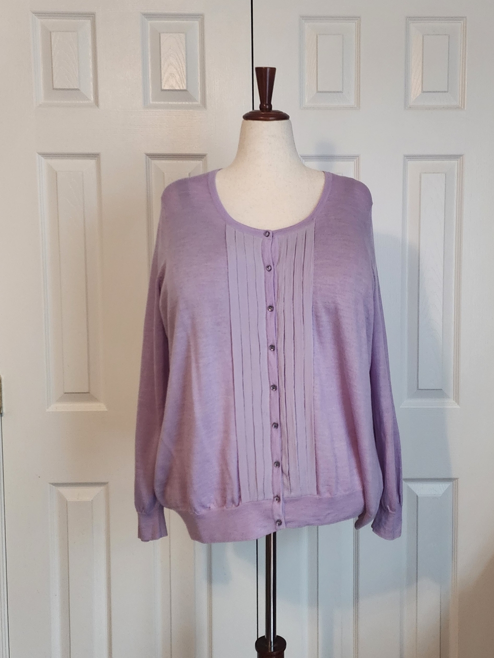 Talbots Lilac Button-Front Pintuck Cardigan